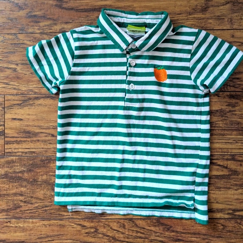 $ 💥3/$24 Classic Whimsy Green‎ Striped Polo with Pumpkin Detail